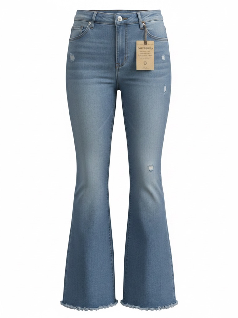 Democracy Light Blue High-Rise Flare Jeans with Frayed Hem